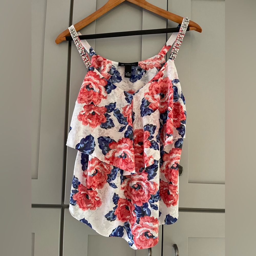 INC Internationals Concepts summer sleeveless floral tank top with rhinestones